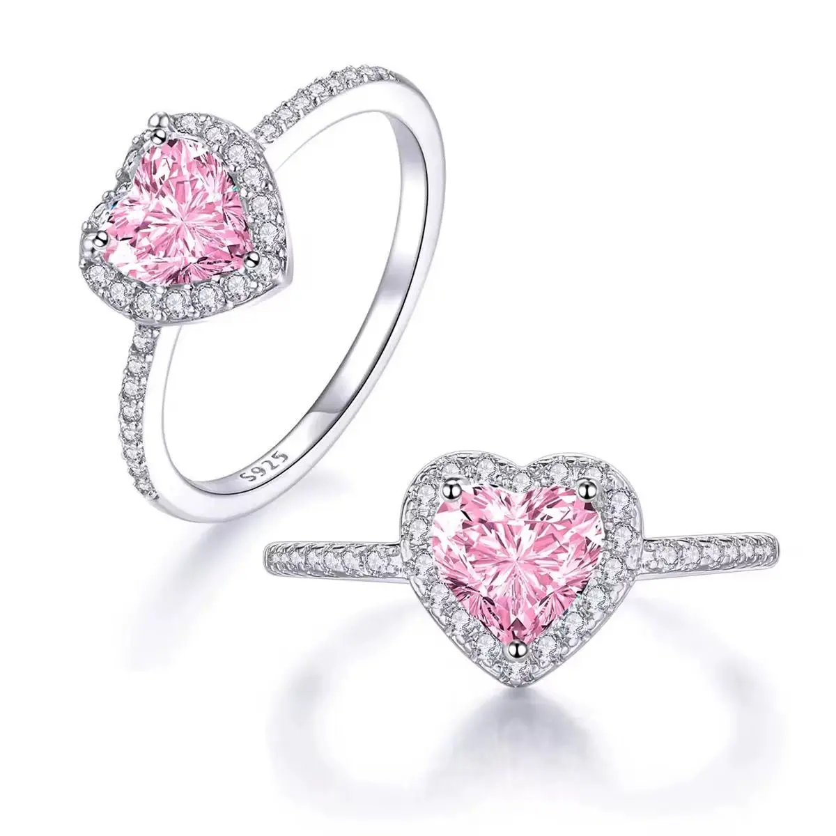 Luxueux Pink Love Heart Zirconia Engagement Ring in 925 Sterling Silver - 8 gallery image 5