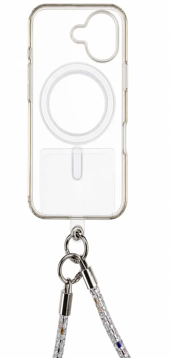 Luxury Baguette Rhinestone Crossbody Phone Lanyard 116 cm with 2 Clips - Silver gallery image 4