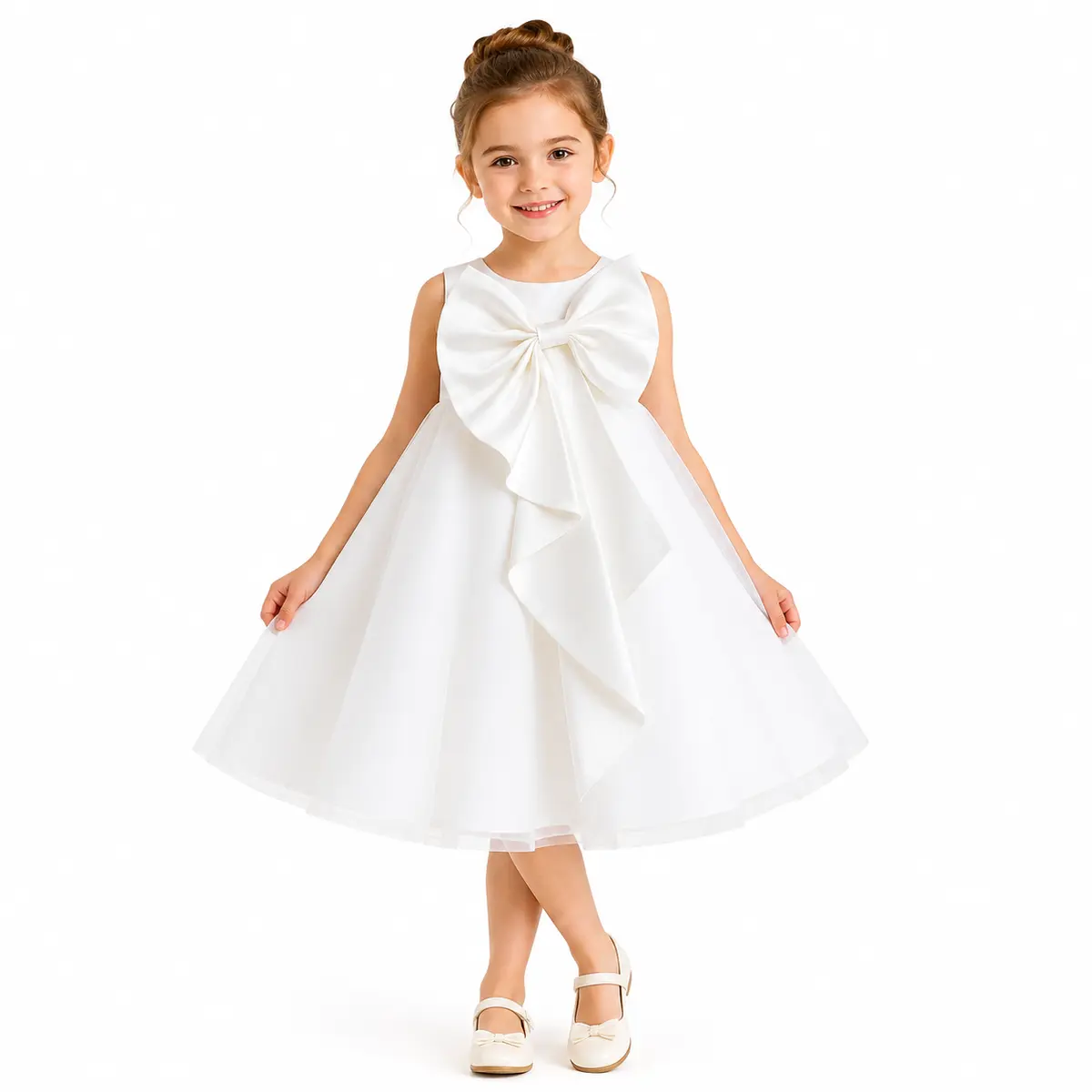 Luxury Satin Princess Tutu Dress for Girls Party & Special Occasions - Cream White  gallery image 13