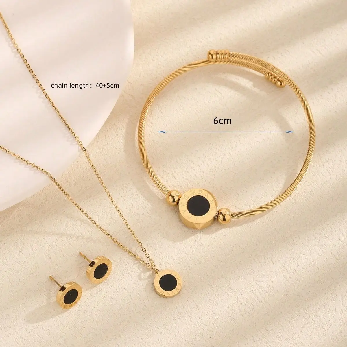 18K Gold Plated Roman Numeral Jewelry Set for Women in Stainless Steel gallery image 2