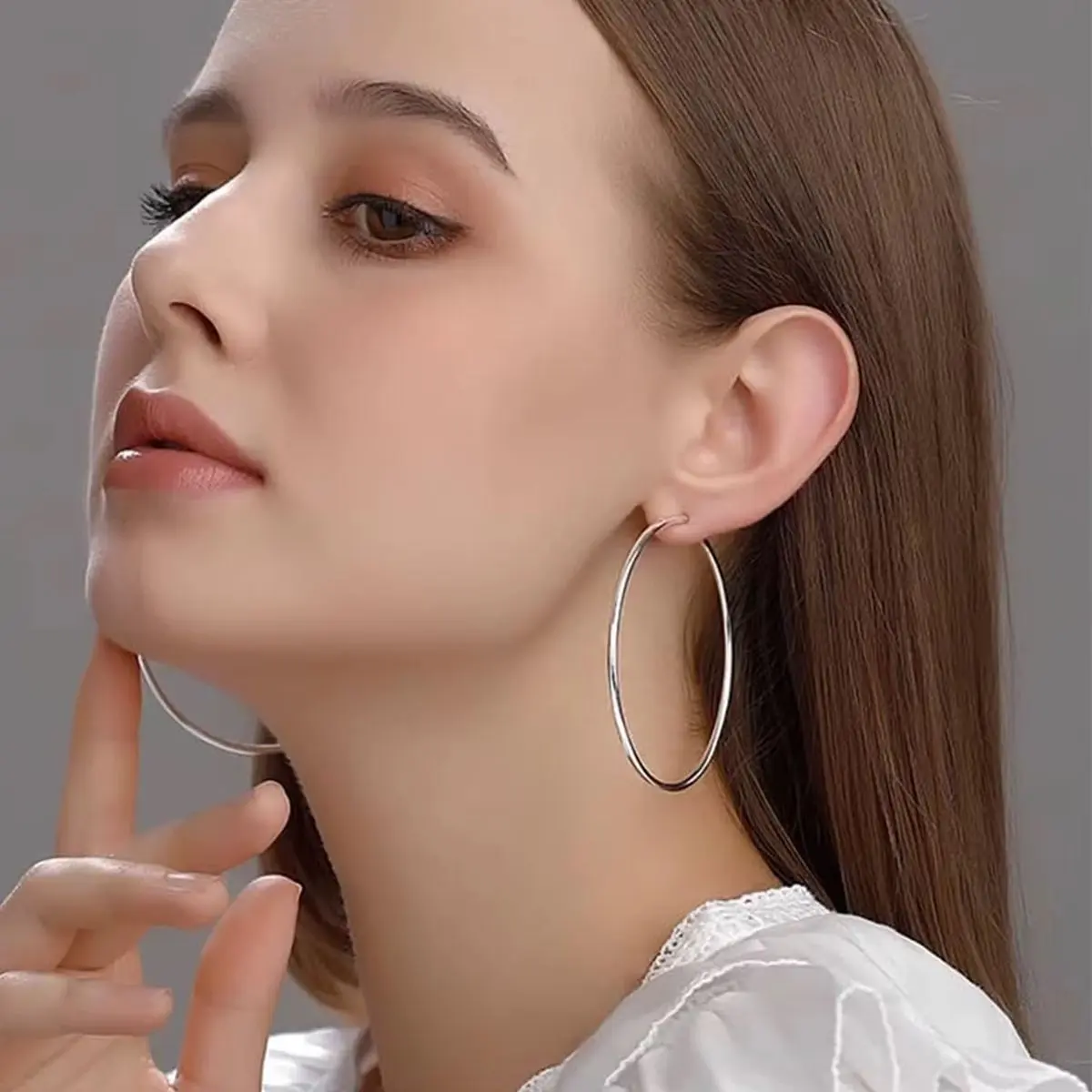 Trendy Fashion Silver Stainless Steel Hoop Earrings - 1 Pair gallery image 4