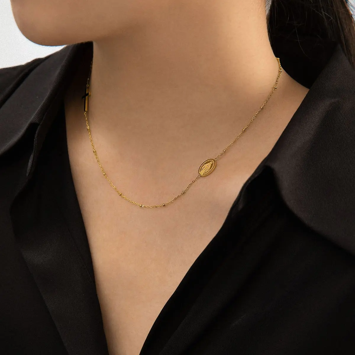 Gold Plated Cross Necklace Titanium Steel Lockbone Chain Women Geometric gallery image 5