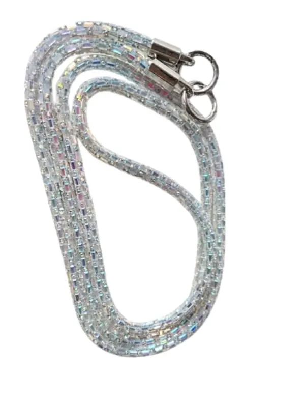 Luxury Baguette Rhinestone Crossbody Phone Lanyard 116 cm with 2 Clips - Silver gallery image 15