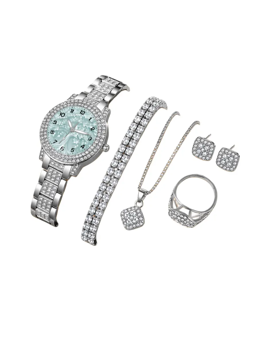 7PCS Fashion Women's Watch & Rhinestone Jewelry Collection Gift Box Set gallery image 1