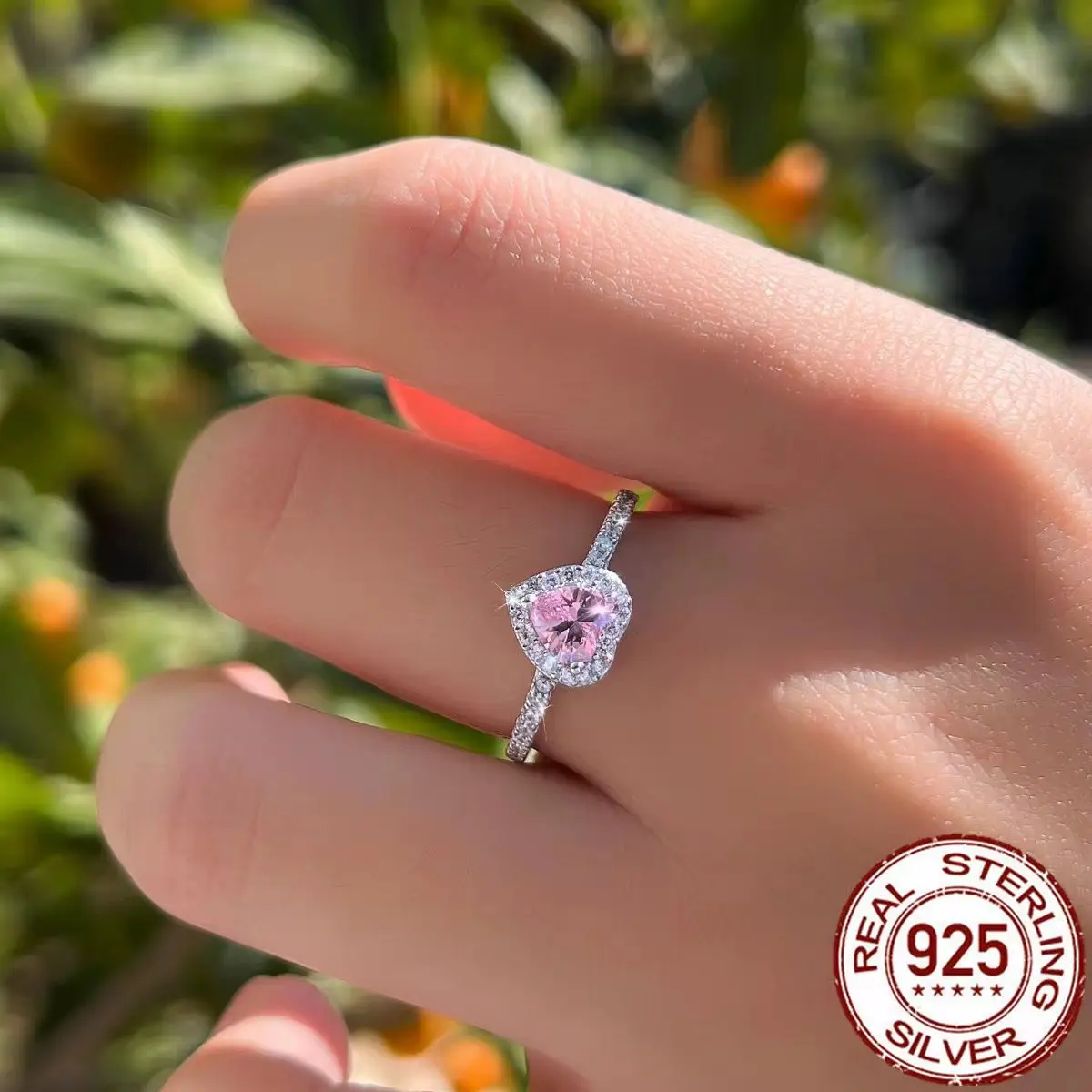 Luxueux Pink Love Heart Zirconia Engagement Ring in 925 Sterling Silver - 8 gallery image 6