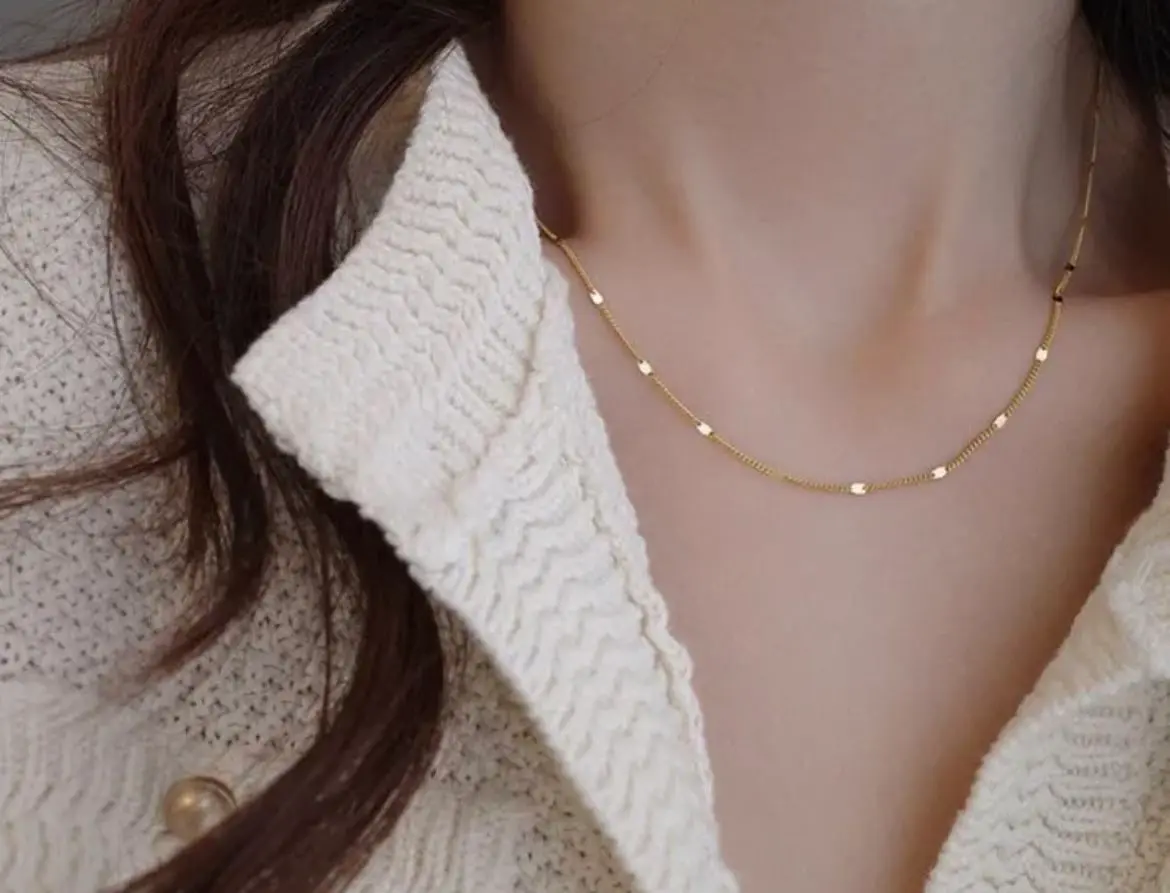 925 Sterling Silver Solid Color Chain Necklace for Women, Simple Elegant - Silver gallery image 2