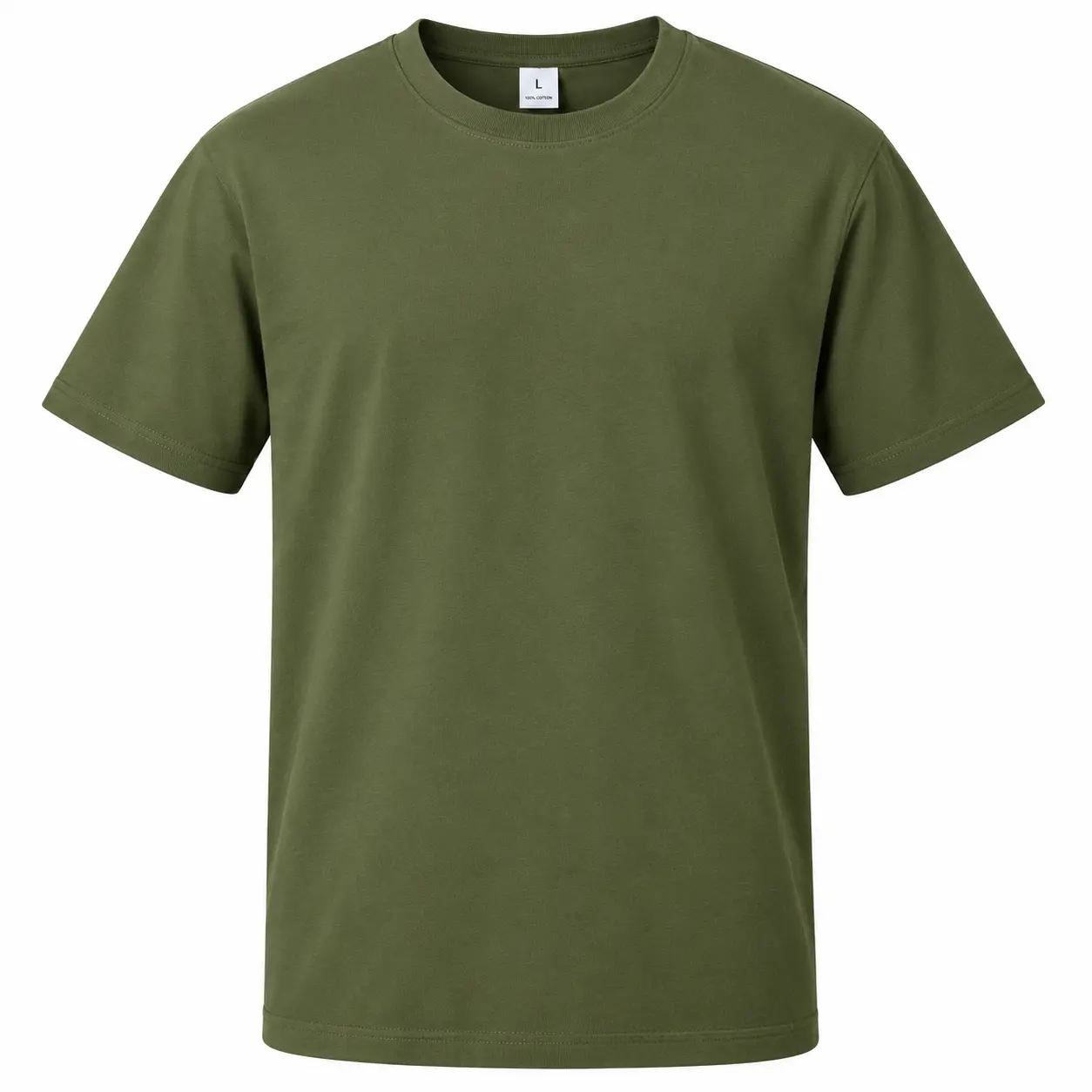 Premium Heavyweight 100% Cotton T-Shirt - Classic Regular Fit - Military - 2XL
