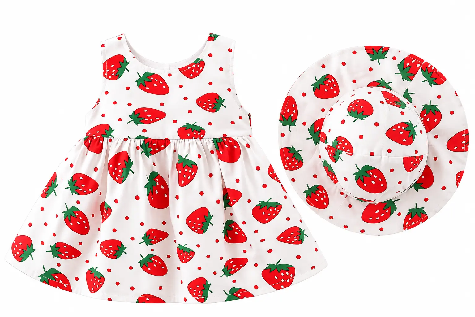Baby Girls 2-Piece Summer Floral Party Dress & Matching Sun Hat Set - White, Red  - 2 years