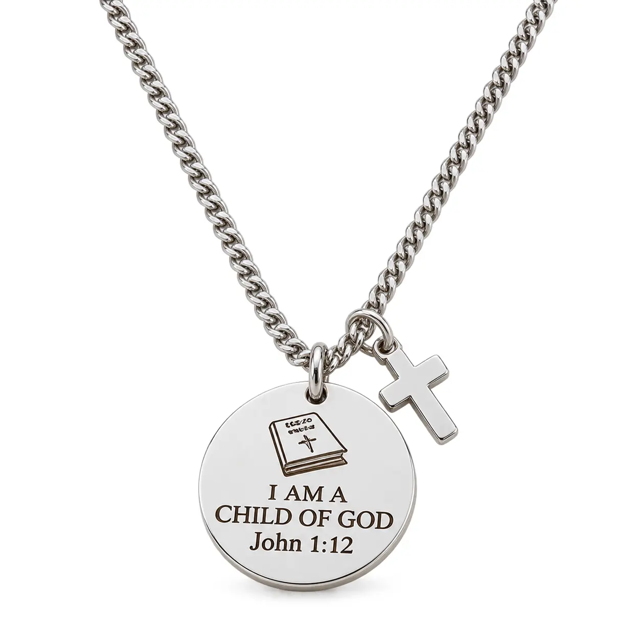 Silver Religious Verse 1:12 Pendant Necklace - Stainless Steel
