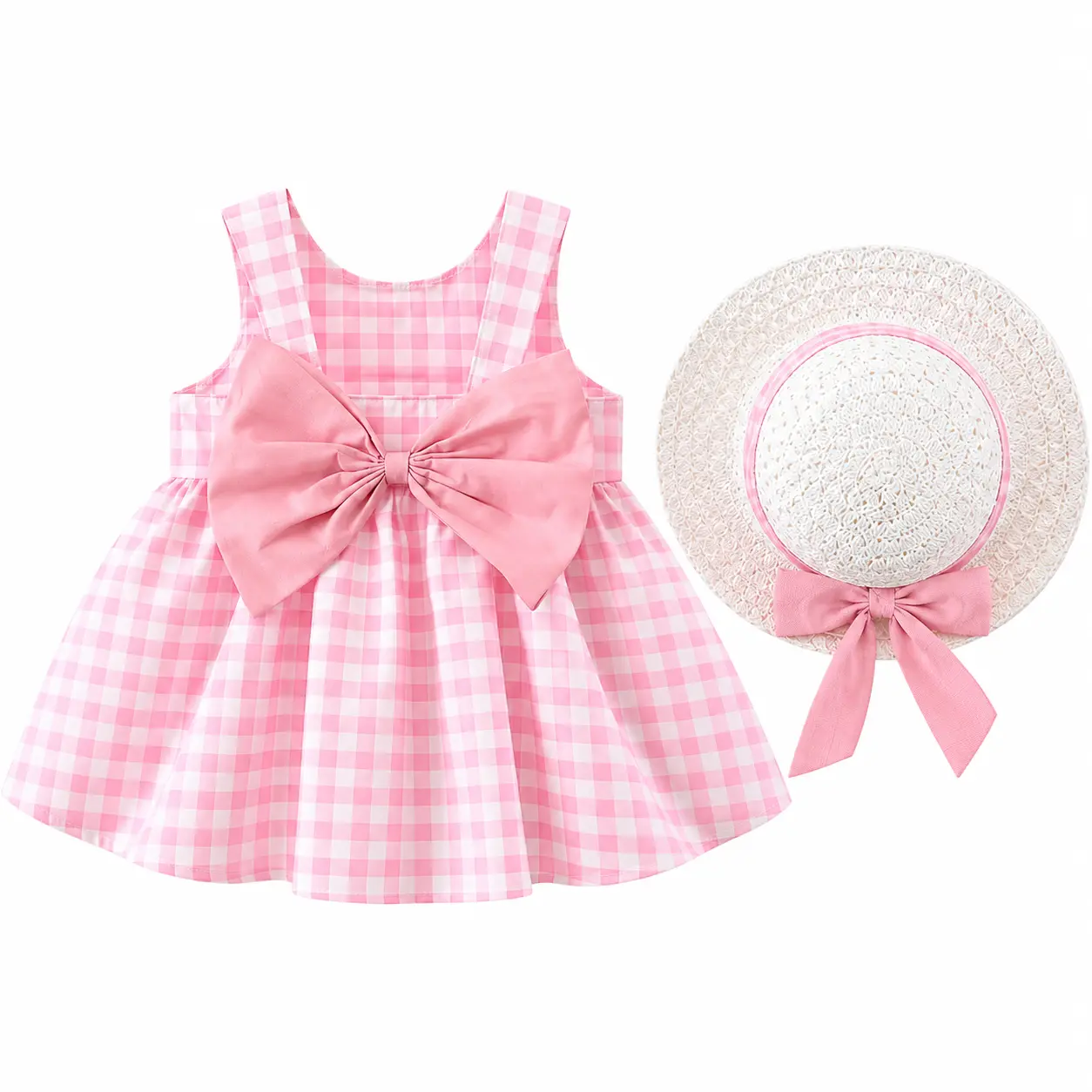 Baby Girls 2-Piece Summer Floral Party Dress & Matching Sun Hat Set - Pink, White - 2 years