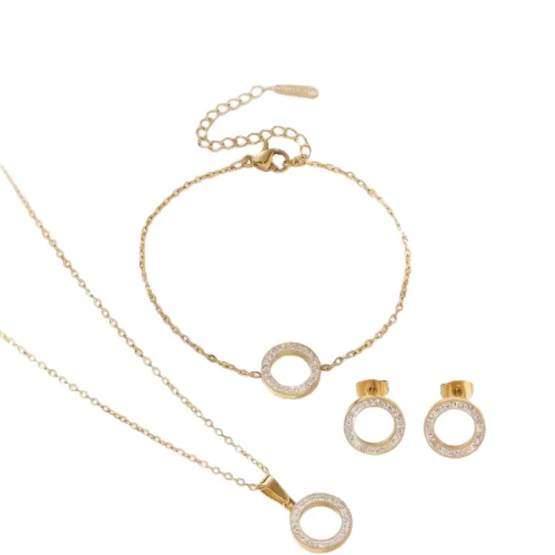 18K Gold PVD Geometric Jewelry Set for Women with Glass Inlay Design