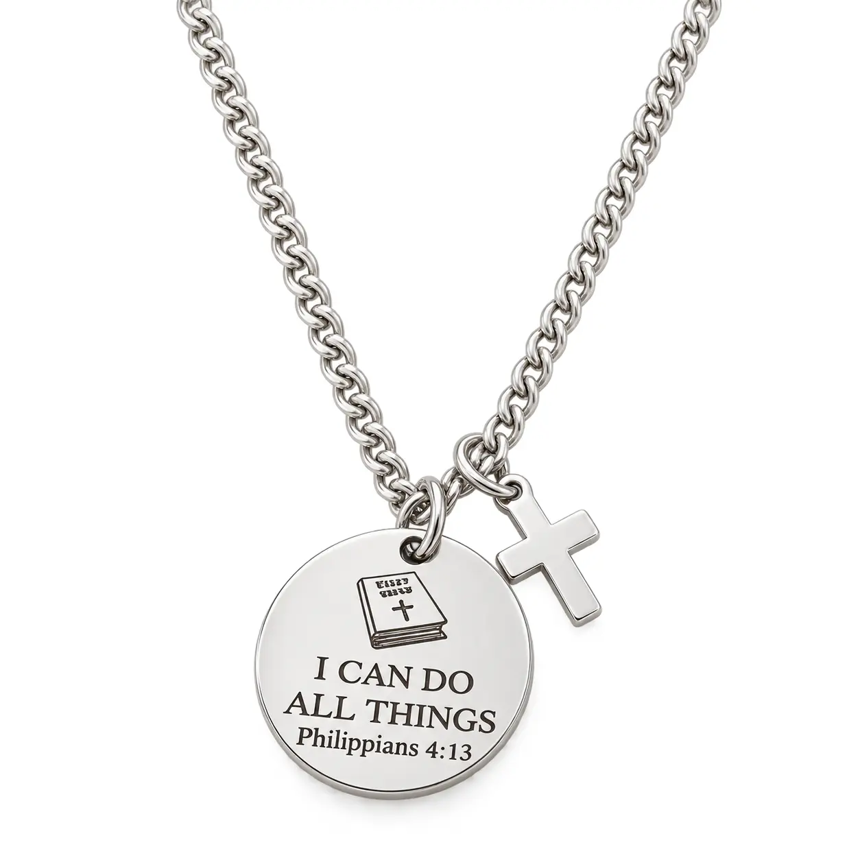 Silver Religious Verse 4:13 Pendant Necklace - Stainless Steel