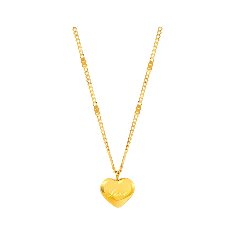 Luxurious Titanium Steel Gold Heart Chain Necklace-Elegant Jewelry for Her
