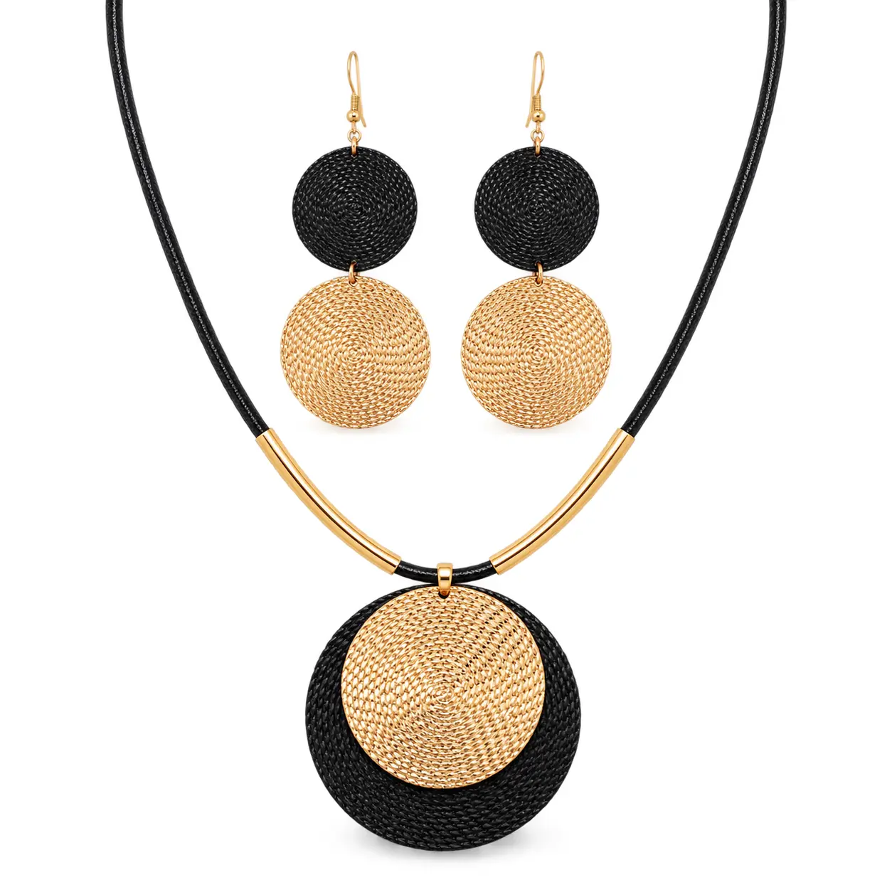 2 Pieces Set Retro Round Jewelry Set for Women in Electroplated Zinc Alloy
