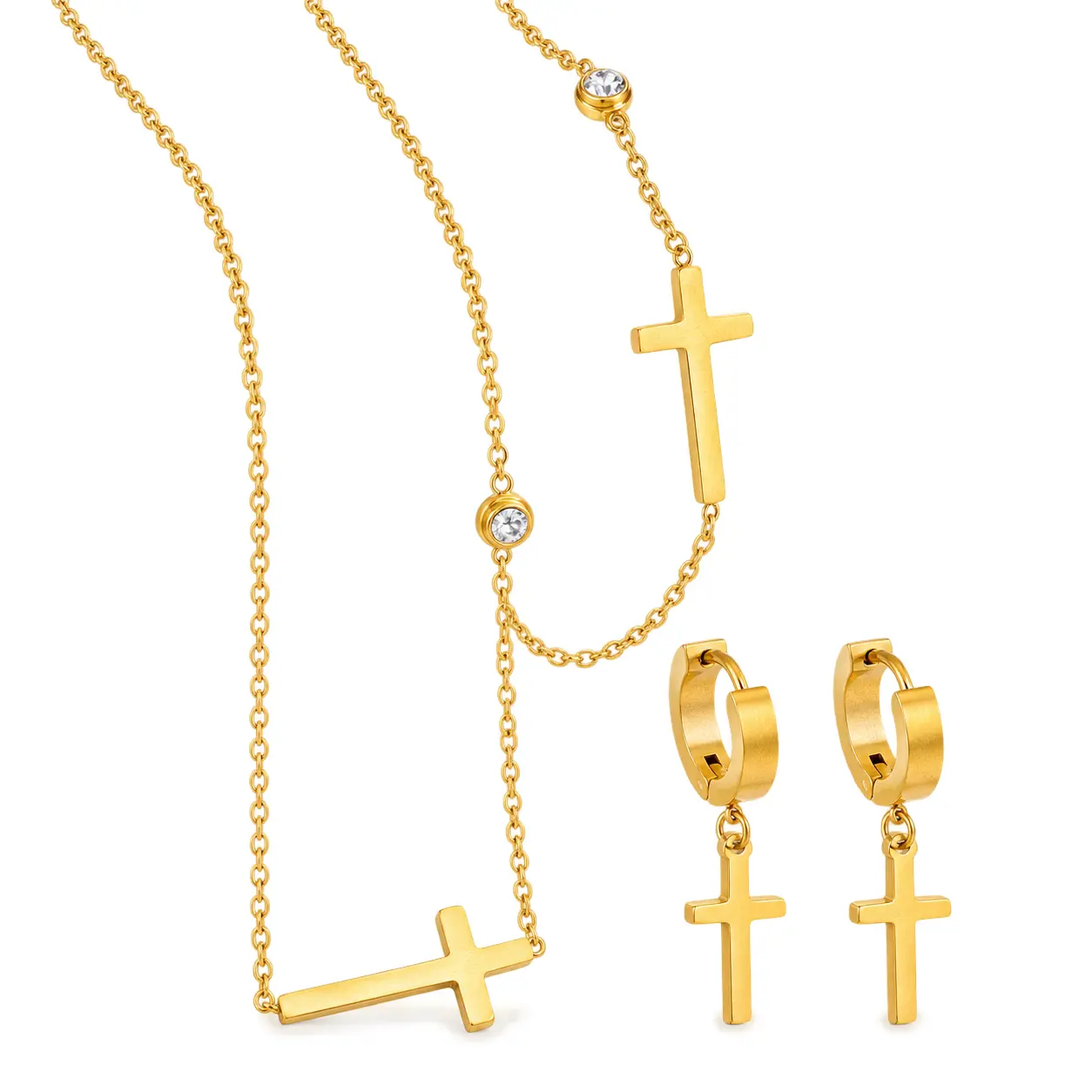 Women's Cross Jewelry Set in Titanium Steel with Electroplated Gold