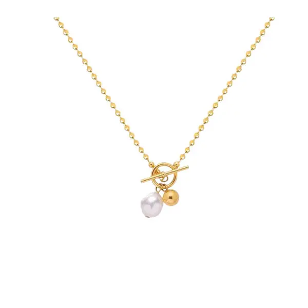 PVD Gold-Plated Geometric Pearl Pendant Necklace-Stylish Waterproof Jewelry
