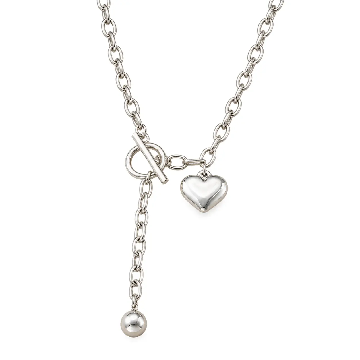 Heart Pendant Necklace for Women - Stainless Steel - Silver