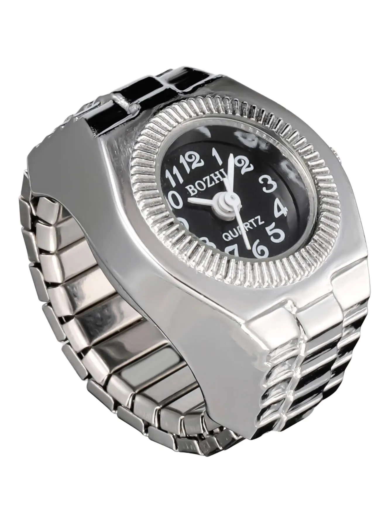 Adjustable Silver-Tone Quartz Ring Watch - Trendy Women's Finger Watch Gift