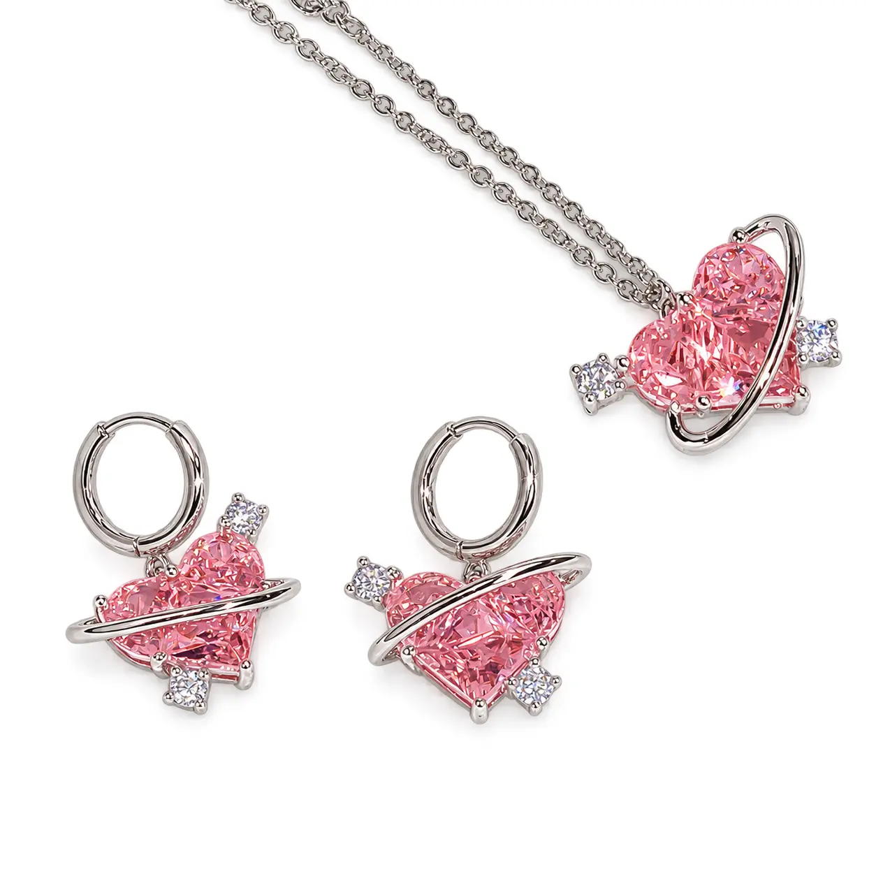 Elegant Heart Shape Jewelry Set for Women with Artificial Crystal in Alloy