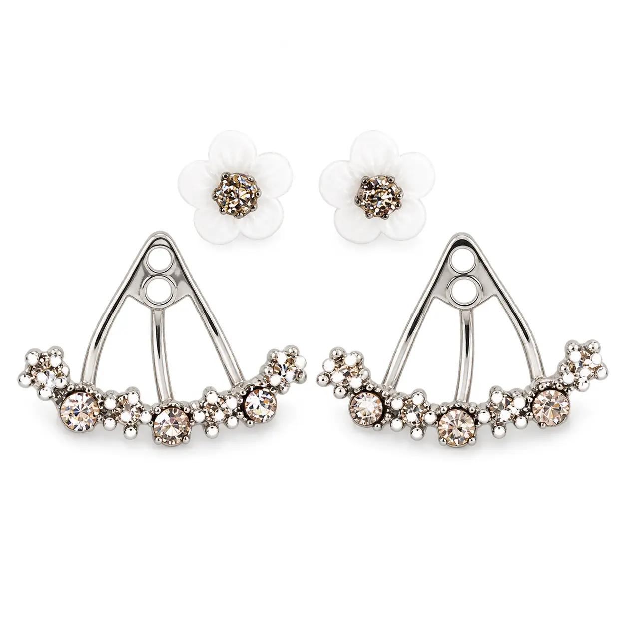 Daisy Stud Earrings for Women - Stainless Steel - Silver