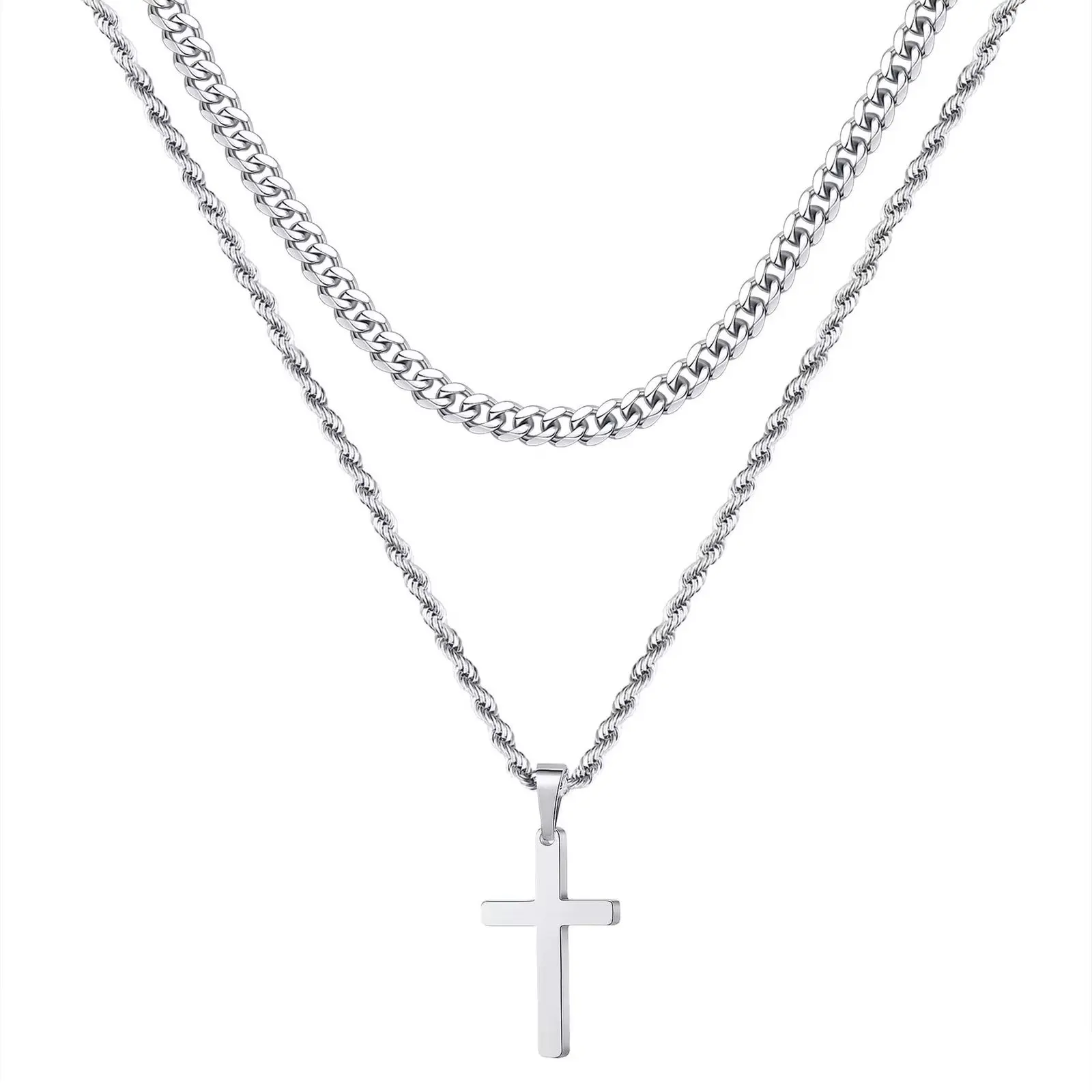 Hip-Hop Cross Pendant Necklace - Stainless Steel & Titanium Steel Plated