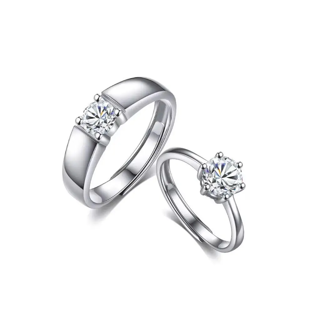 Dazzling 925 Silver Adjustable Couples Promise Ring with Cubic Zircon