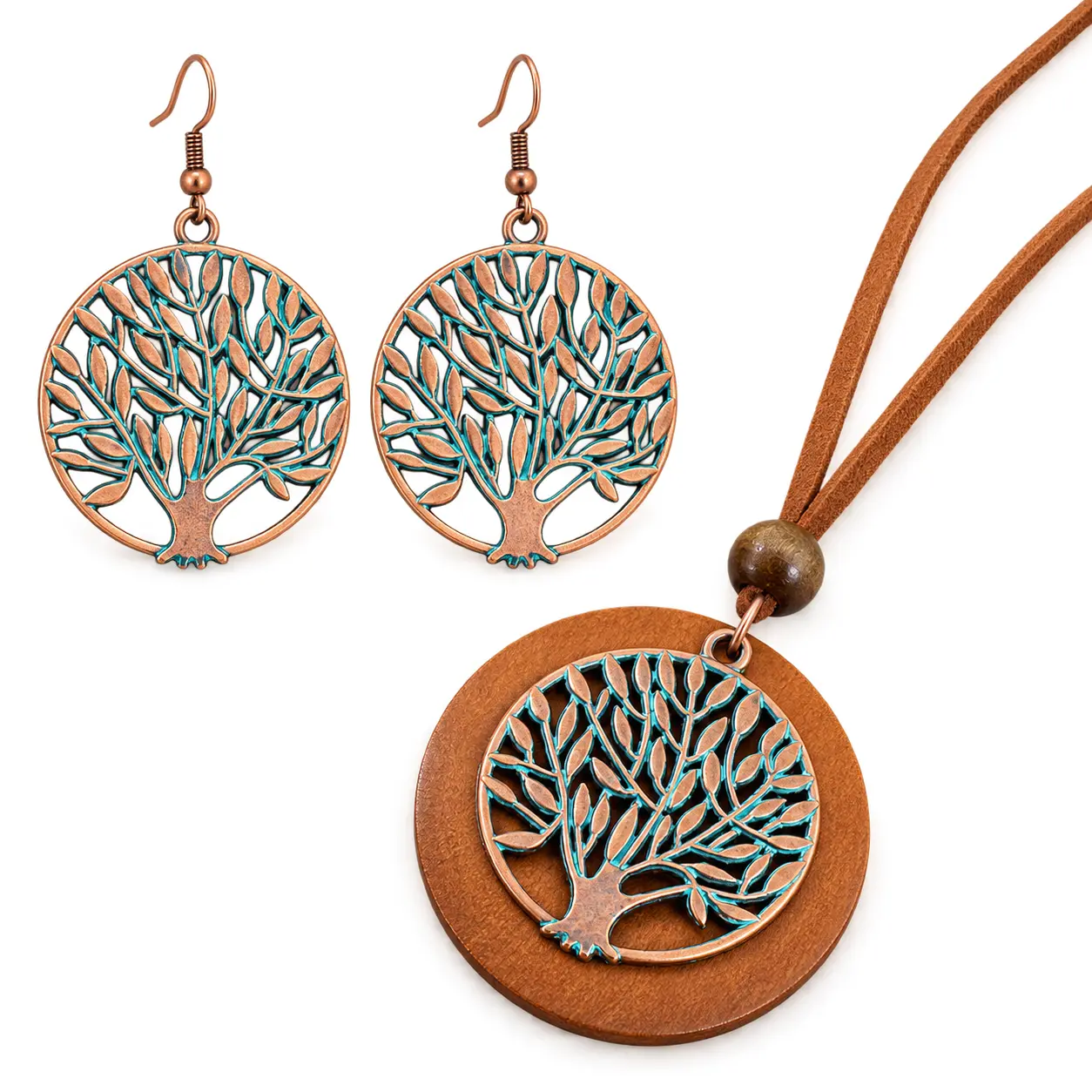 Tree Pendant Necklace and Earrings Set for Women