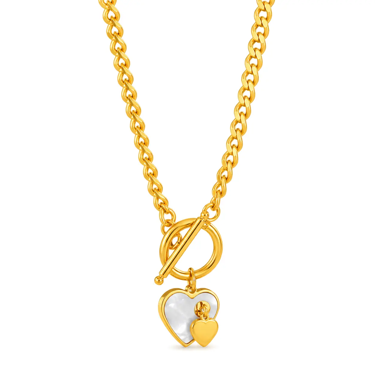 Heart Pendant Necklace for Women - Titanium Steel - Gold