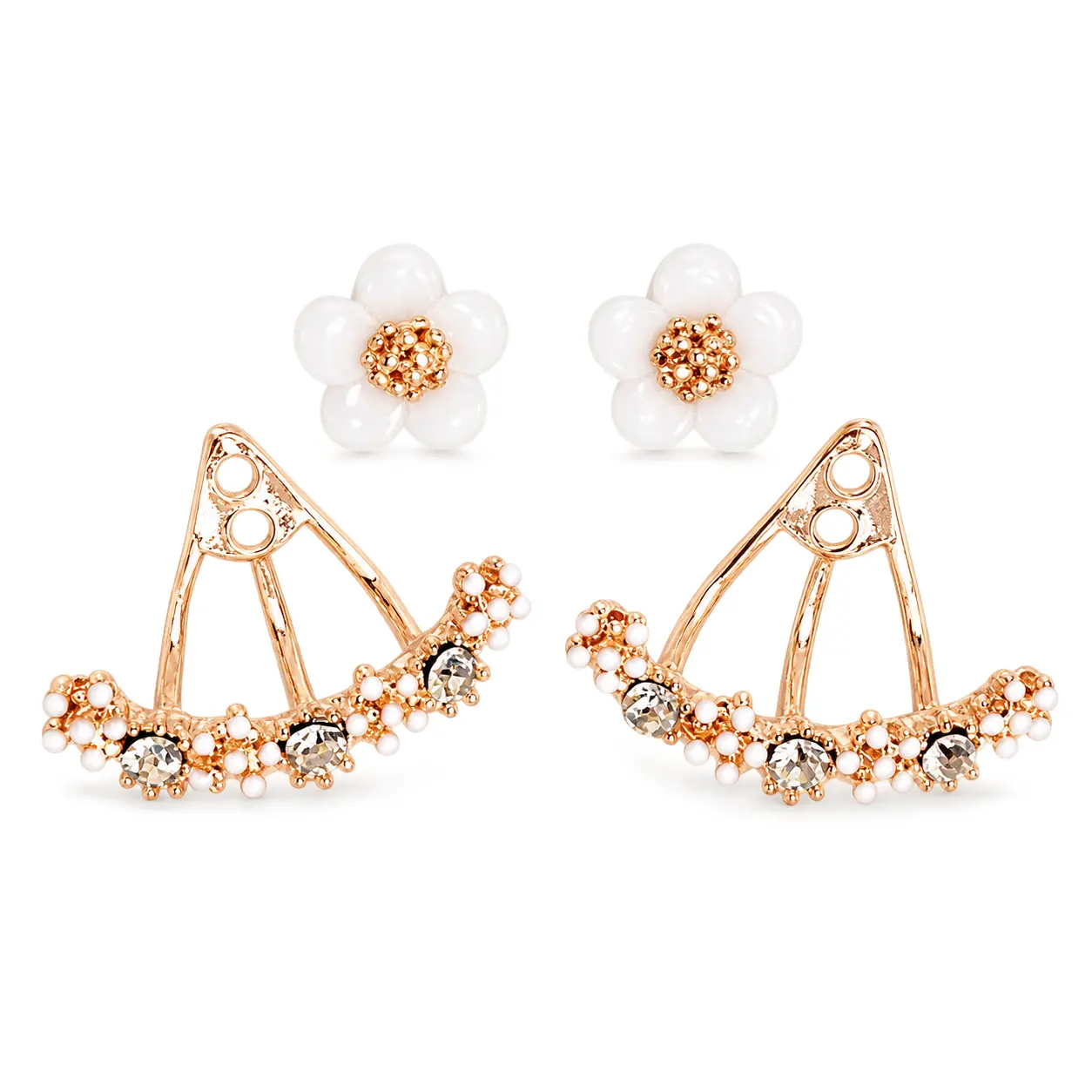 Daisy Stud Earrings for Women - Stainless Steel - Rose Gold