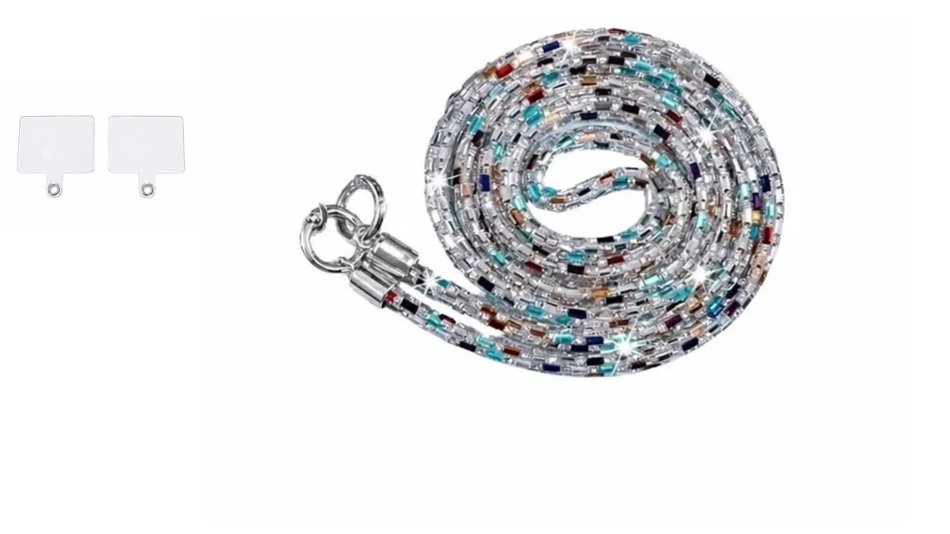 Luxury Baguette Rhinestone Crossbody Phone Lanyard 116 cm with 2 Clips - Multicolor 