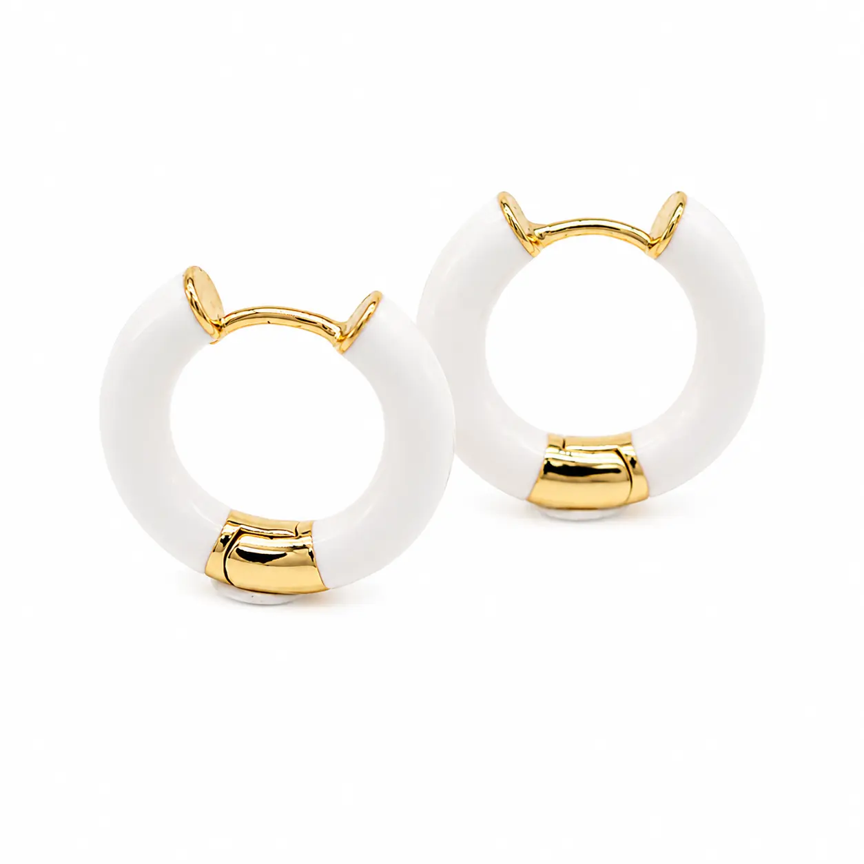 14K Gold Plated Round Enamel Hoop Earrings for Women in Premium Copper