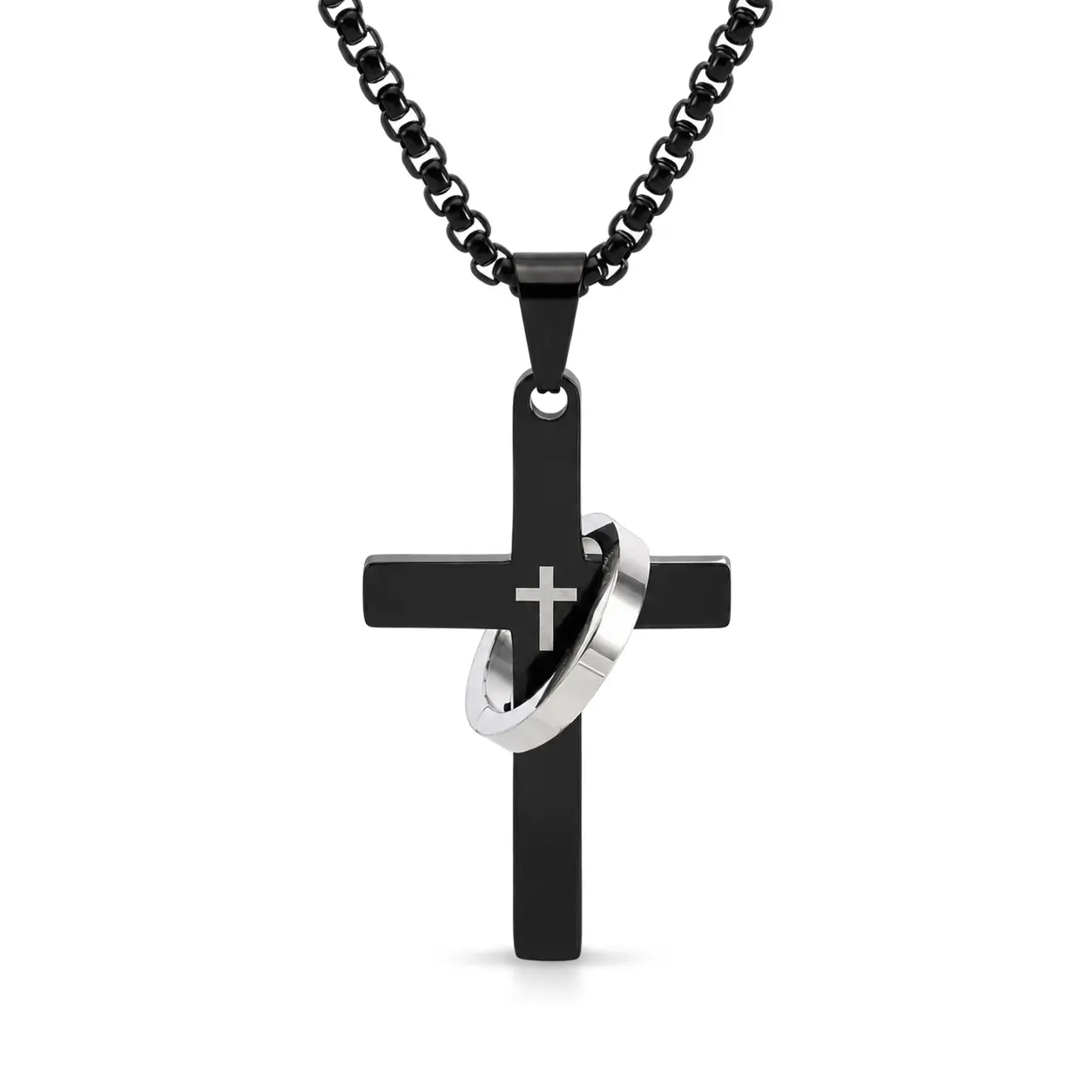 Black Cross Pendant Necklace for Men - Titanium Steel