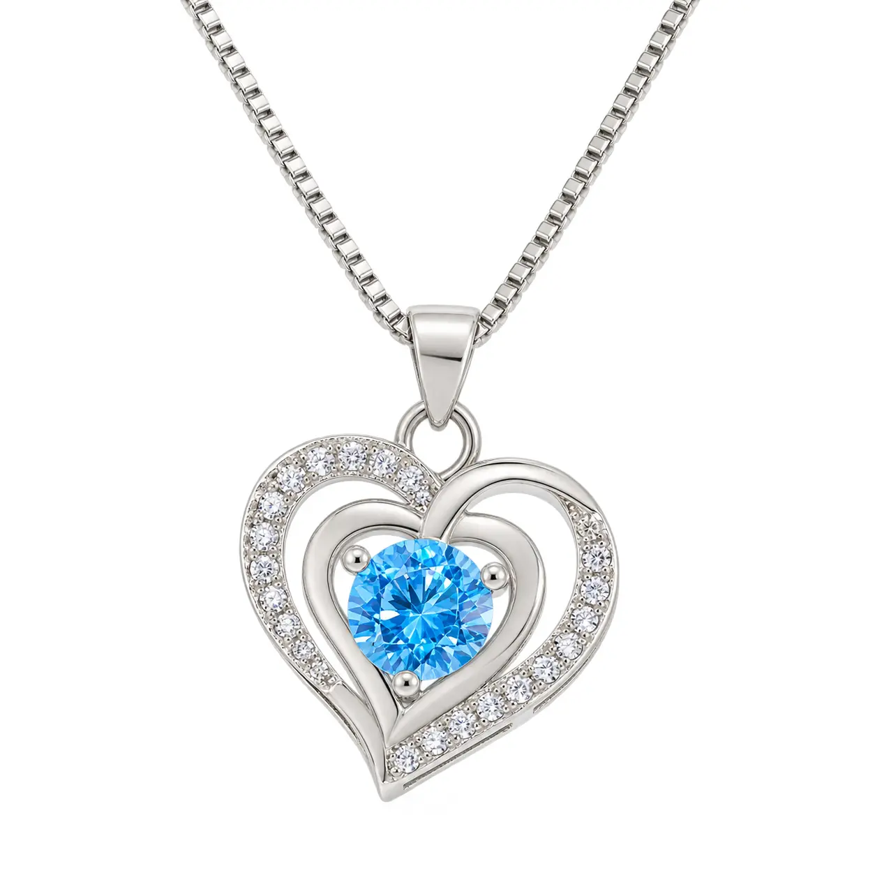 Zircon Heart Pendant Necklace for Women - Blue Zircon