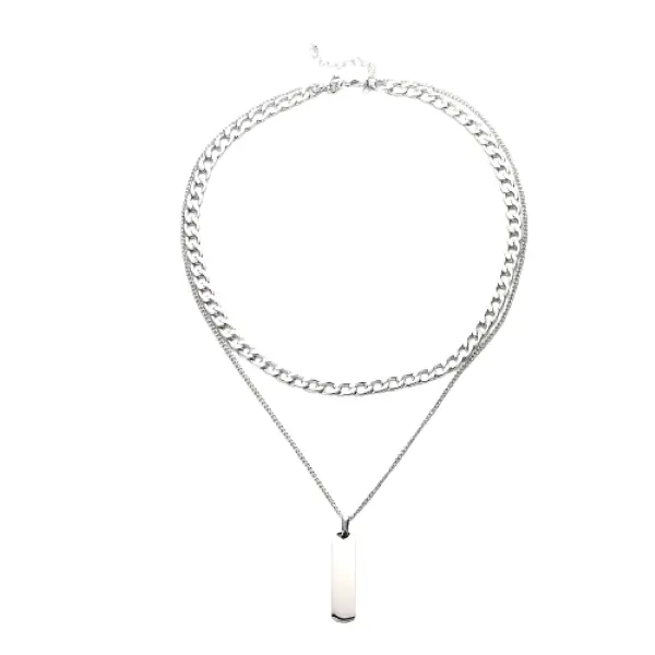 Men's Titanium Steel Tag Pendant Necklace - Classic Geometric Chain Jewelry