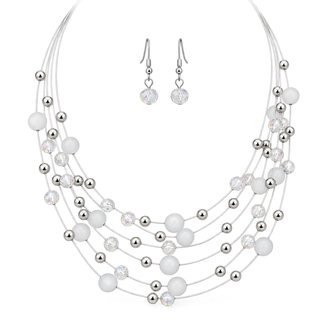 Shell Necklace and Earrings Set for Women - White