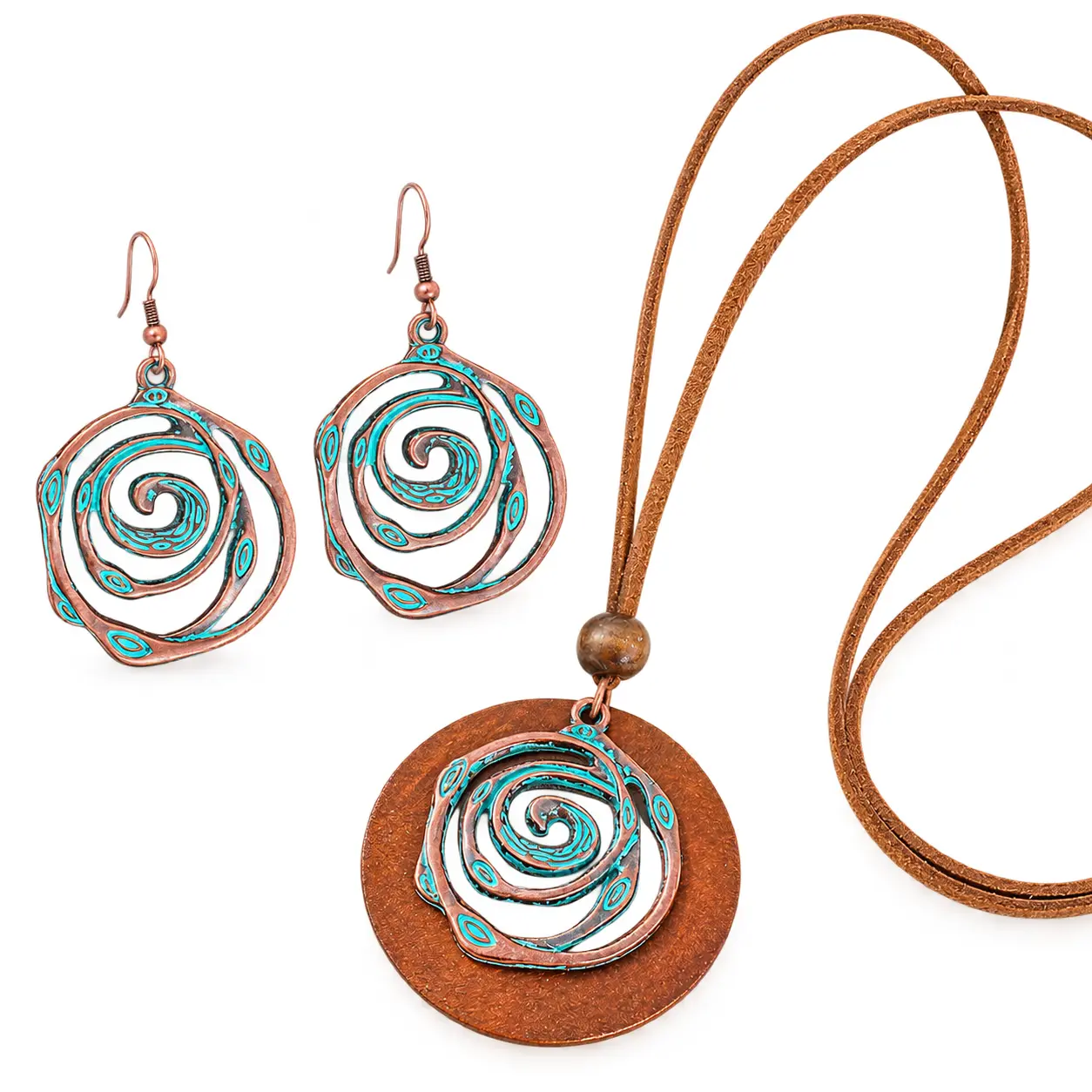 Retro Round Jewelry Set for Women, Electroplated Zinc Alloy, 3 Pieces Set
