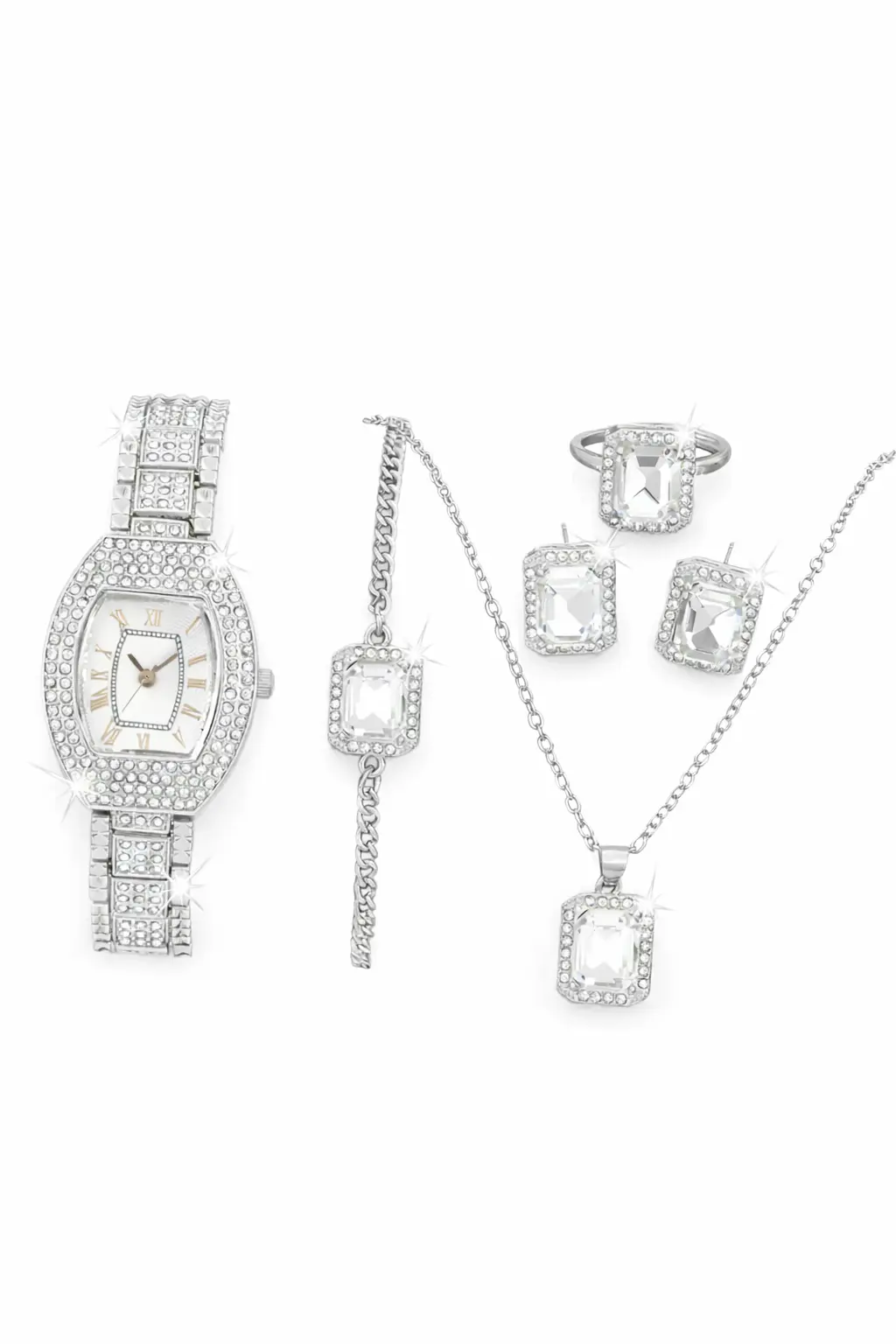 5-Piece Women's Quartz Watch & Pearl Heart Jewelry Gift Set for Women