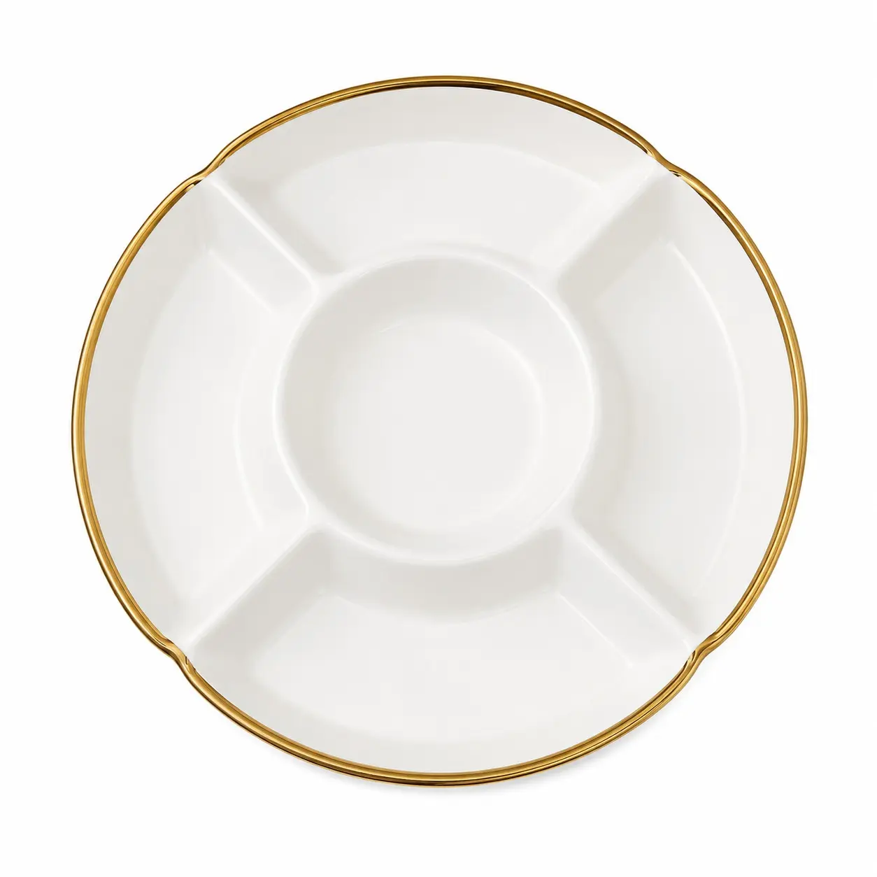 Elegant Ceramic 5-Compartment Serving Dish with Gold Rim - Luxury Tableware