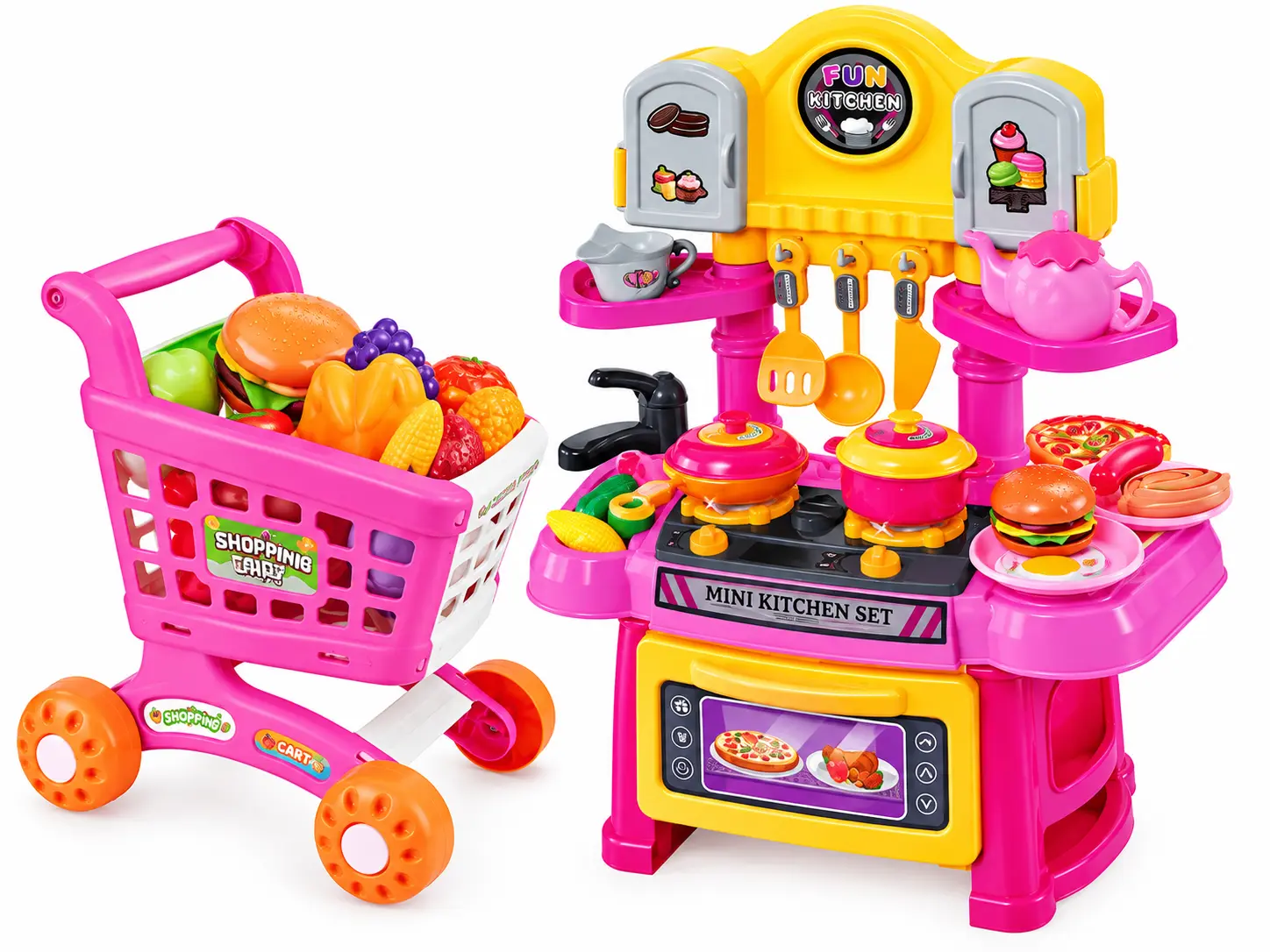 Kids Pretend Play Kitchen Set with Shopping Cart and Accessories 79 Pieces