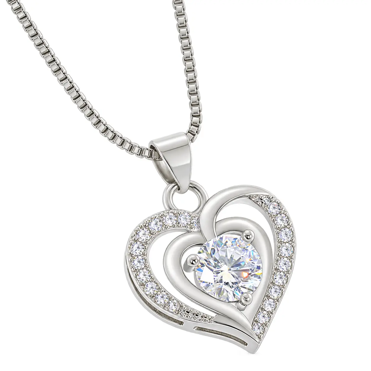 Zircon Heart Pendant Necklace for Women - White Zircon