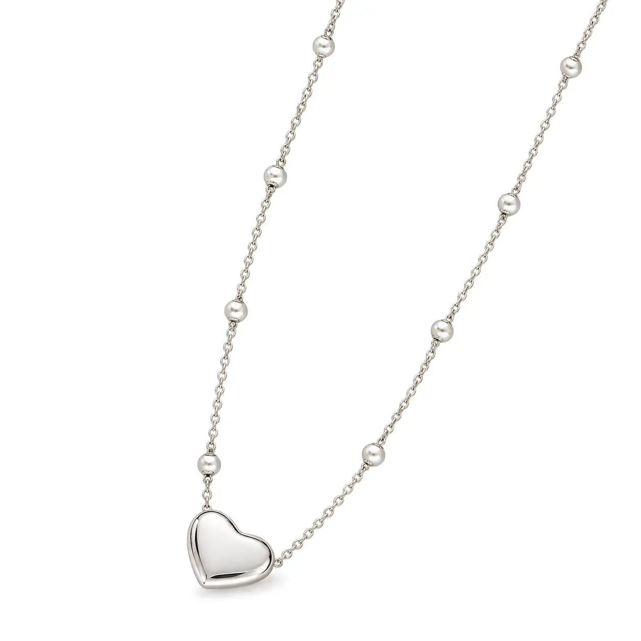 Silver Round Bead Heart Necklace - Titanium Steel