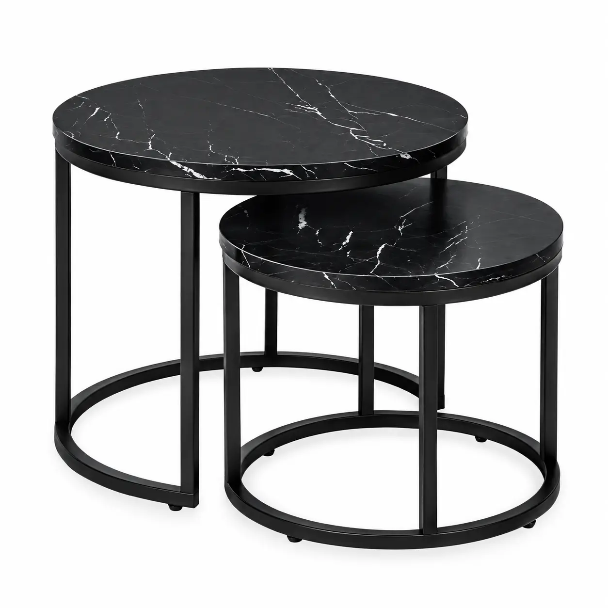 Modern 2-Piece Nesting Coffee Table Set With Black Faux Marble Tops