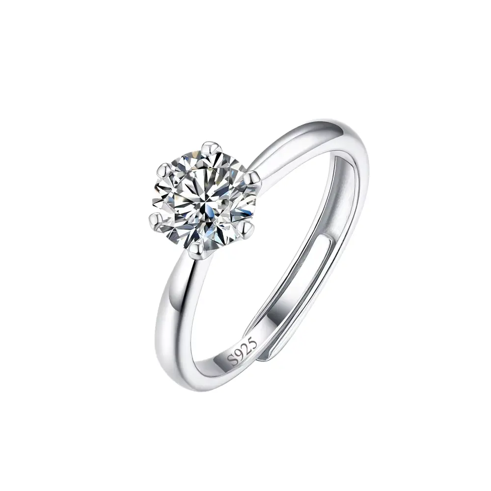 Shiny 6.5mm Cubic Zircon Adjustable Engagement Ring - S925 Silver