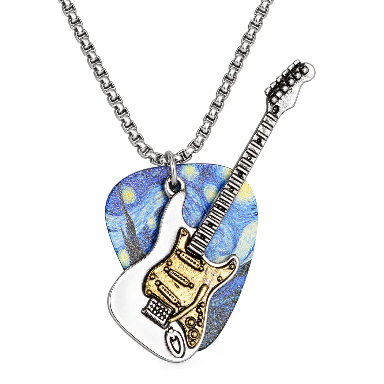 Guitar Necklace with 304 Stainless Steel Chain and Alloy Pendant, Unisex