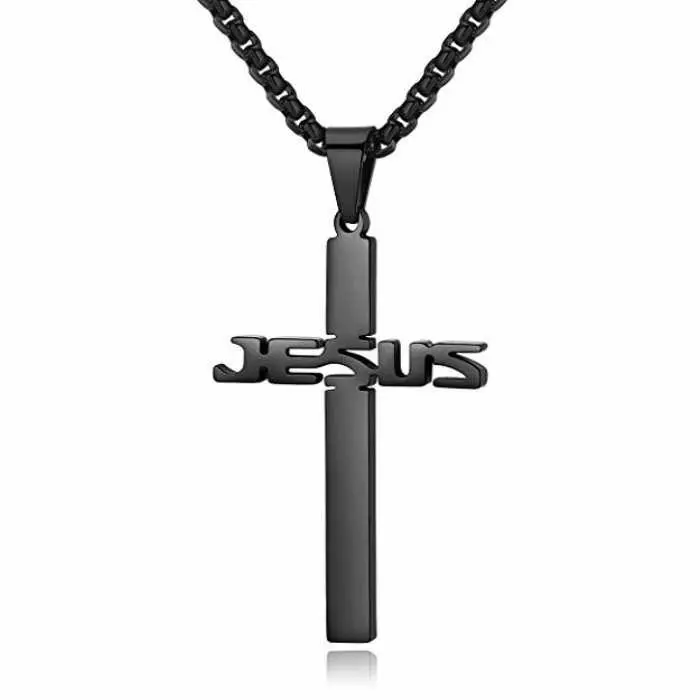 Retro Simple Cross Pendant Necklace - 304 Stainless Steel Plated Unisex - Black