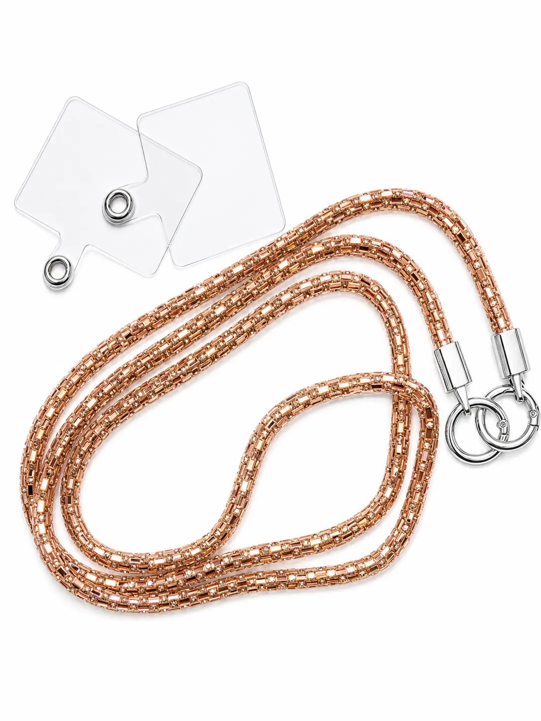 Luxury Baguette Rhinestone Crossbody Phone Lanyard 116 cm with 2 Clips - Shining Pink 