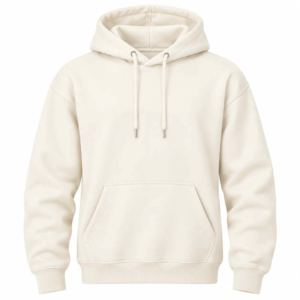 Unisex Pullover Hoodie with Kangaroo Pocket - Casual Everyday Wear - Cream White - M