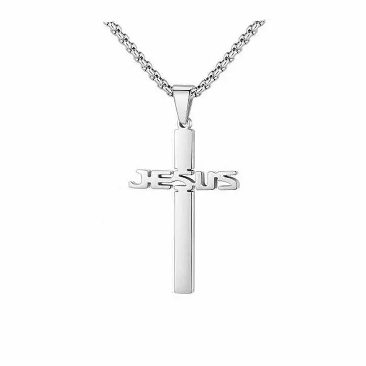 Retro Simple Cross Pendant Necklace - 304 Stainless Steel Plated Unisex - Grey