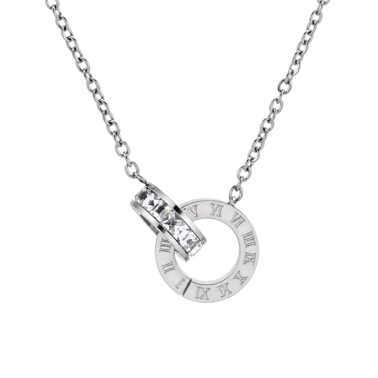 Roman Numeral Necklace for Women - Titanium Steel - Silver