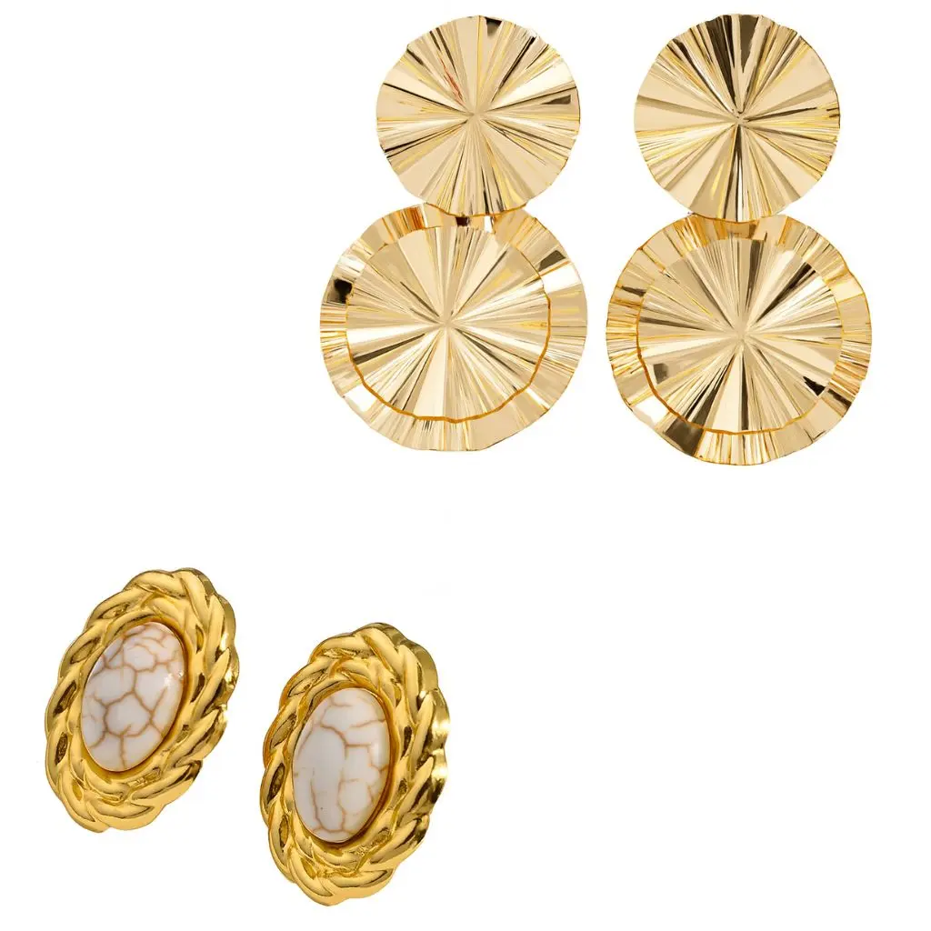 Elegant Gold-Plated Stainless Steel Round Wing & Heart Flower Earrings